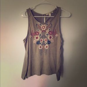 Pretty Suede Embroidered Tank Top